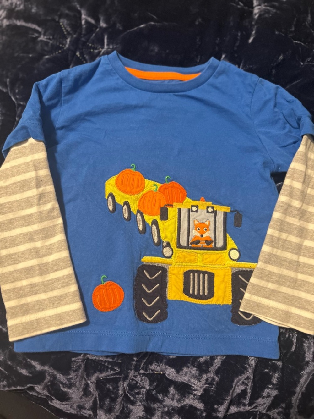 🦊 Mini Boden Fox Pumpkin Tractor Long-Sleeve Top